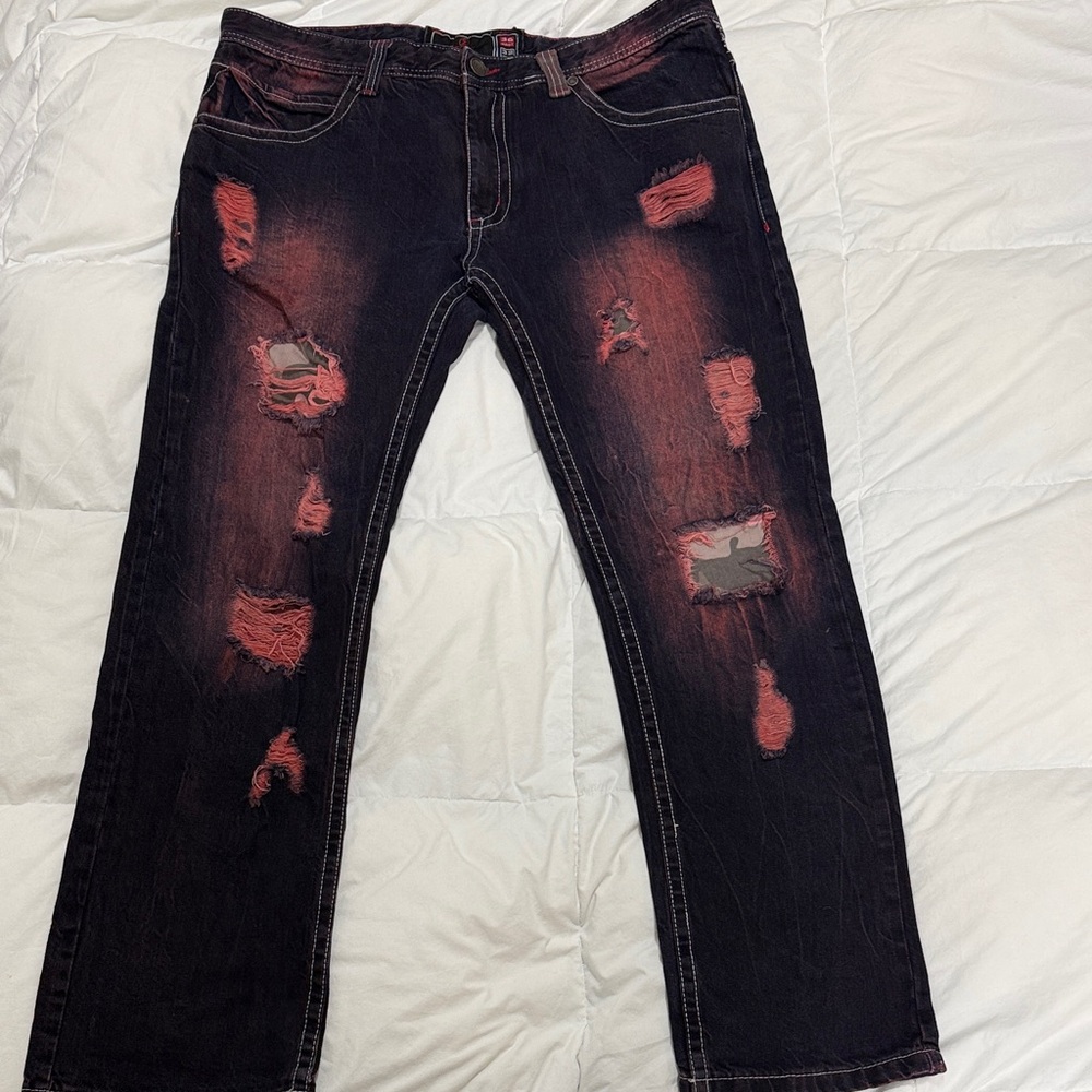Stylish Men's Black and Red Straight Jeans